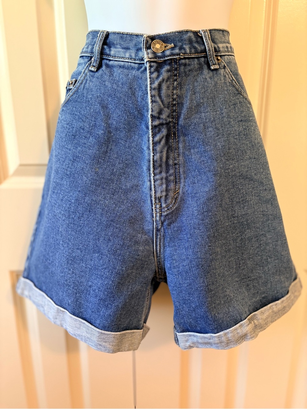 Mom Shorts, High-Waisted Blue Denim Shorts, size 11/12